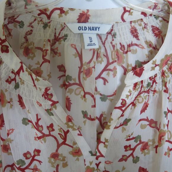 OLD NAVY Peasant/Boho Long Sleeve Top Size XS Women's Floral Cream/Rust Casual - Picture 5 of 9